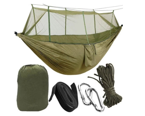 Hamac Nylon 210T 140x260cm, cu plasa de tantari, pina la 200kg foto 0