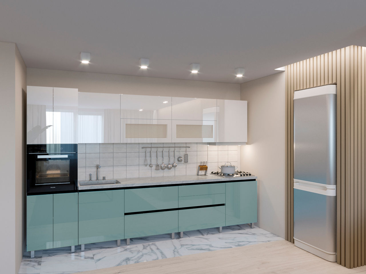Credit.Кухни"Гола"мдф глянец без ручек.Верхнее открывание.Bucatarii High Gloss(mdf).De la producator фото 0