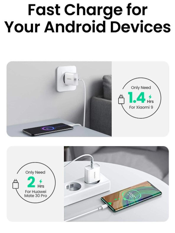 Incarcator priza ugreen 60450, port usb-c 3.0, qc 4.0 / 3.0 / 2.0, europa, 20w, alb (fara cablu) foto 7