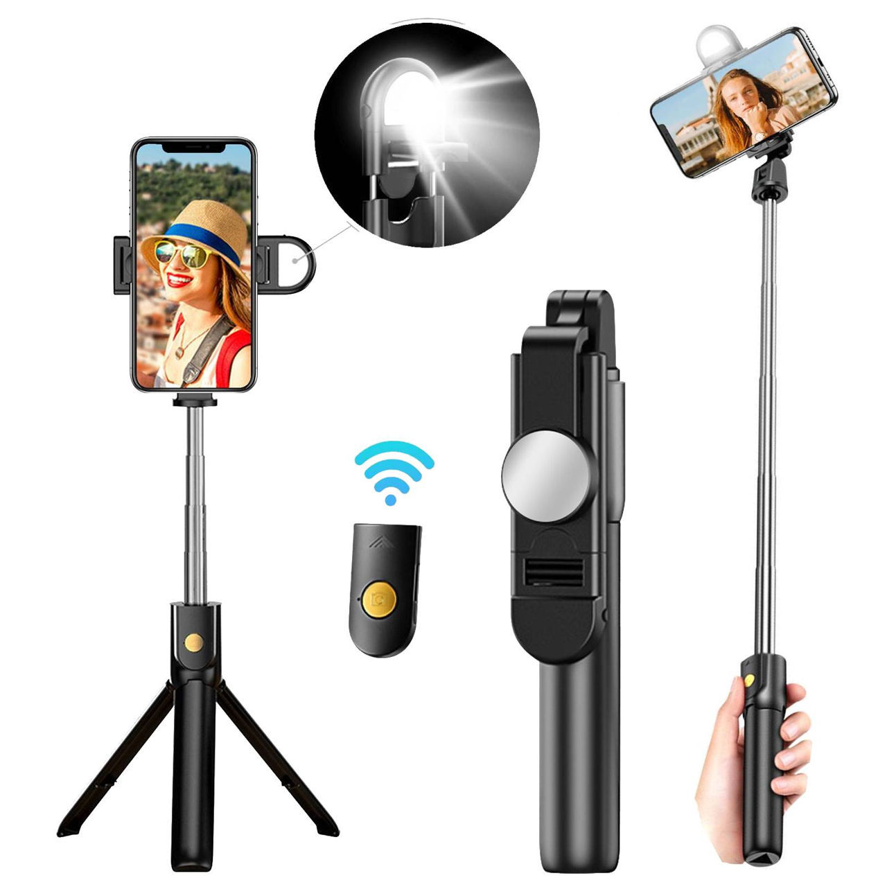 Селфи палка, Штатив, Трипод, Selfie stick, Tripod, с подсветкой