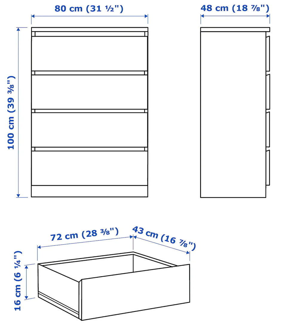 Comodă în stil scandinav IKEA Malm 80x100 - Livrare în toată Moldova! Credit 0% foto 3