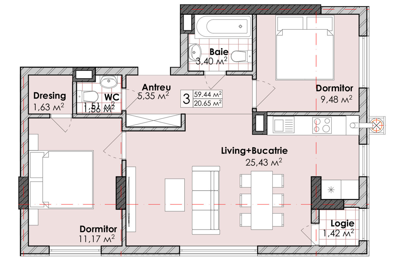 Apartament cu 3 camere,  Centru,  Chișinău mun. foto 3