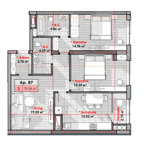 Apartament cu 3 camere, 75 m², Râșcani, Chișinău foto 2