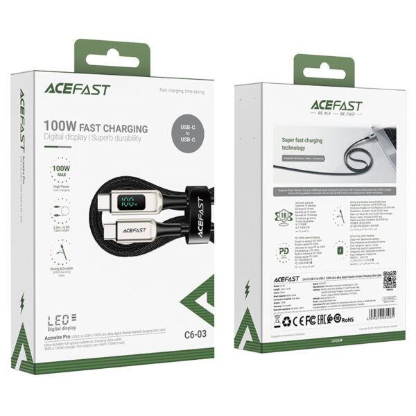 Acefast C6-03 Cablu De Date De Încărcare Împletit Cu Afișaj Digital Din Aliaj De Zinc De 100 W Usb-c foto 3