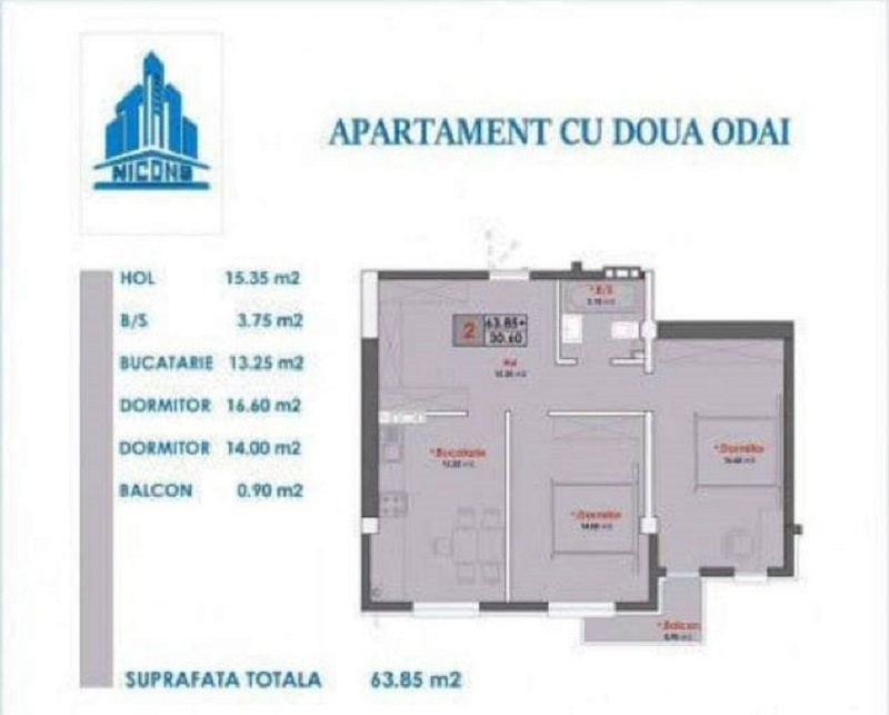 Apartament cu 2 camere, 64 m², Durlești, Chișinău foto 9