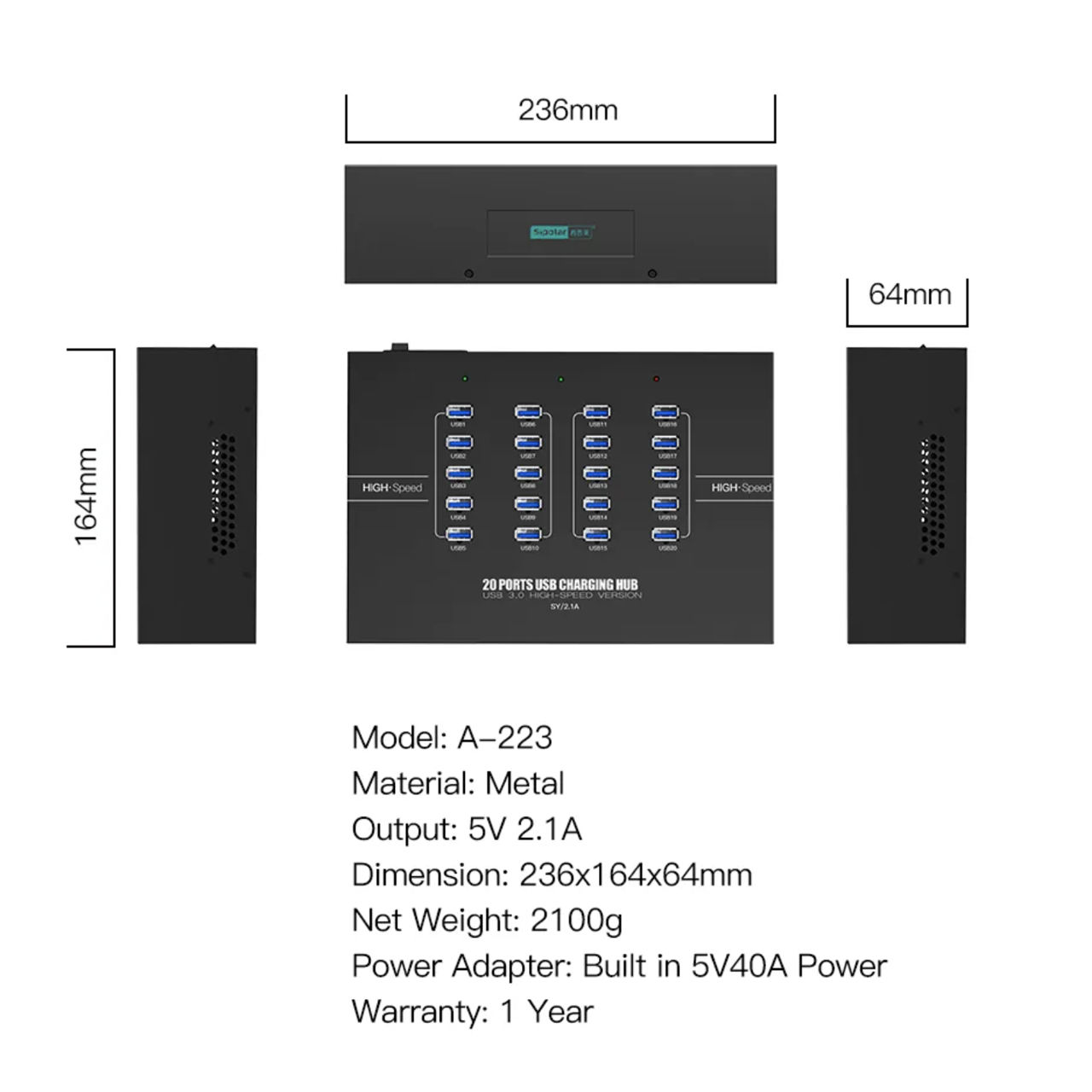 Sipolar a223 Hub 5Gbps 20 Ports USB3.0 foto 6