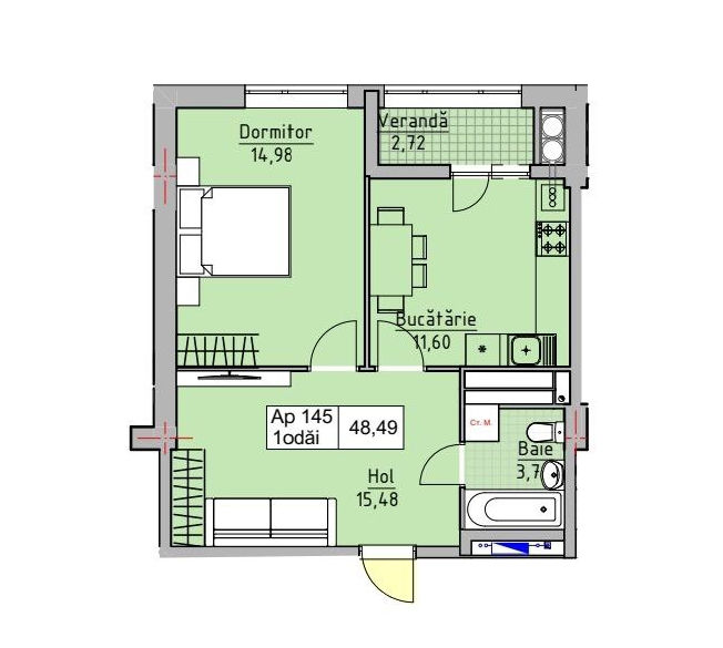 Apartament cu 1 cameră, 49 m², Poșta Veche, Chișinău