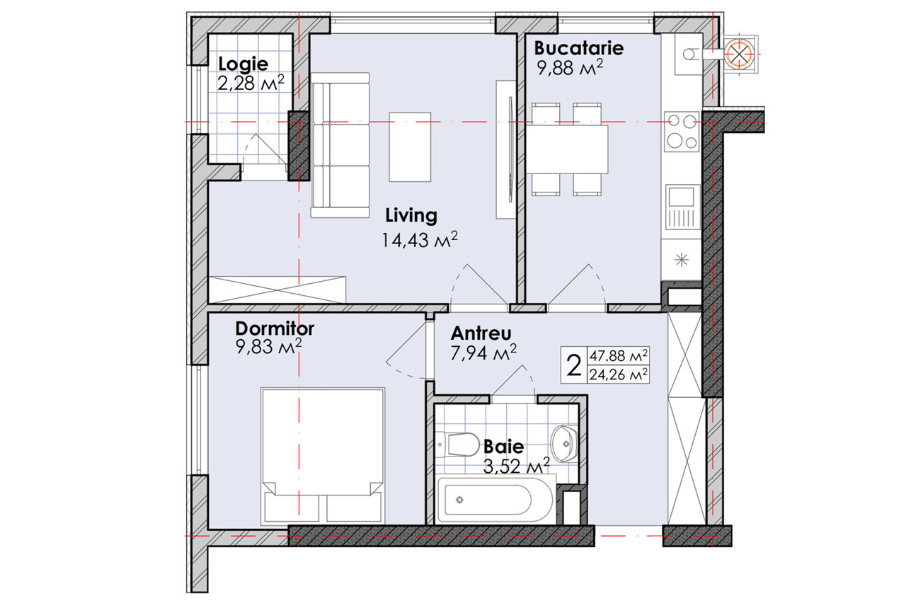 Apartament cu 2 camere,  Centru,  Chișinău mun. foto 2