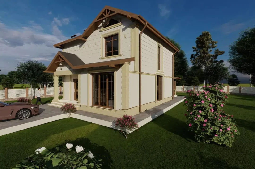 Casă de locuit individuală cu 2 niveluri / P+E / stil neoclasic / 140.45m2 / proiecte / 3D /arhitect foto 1