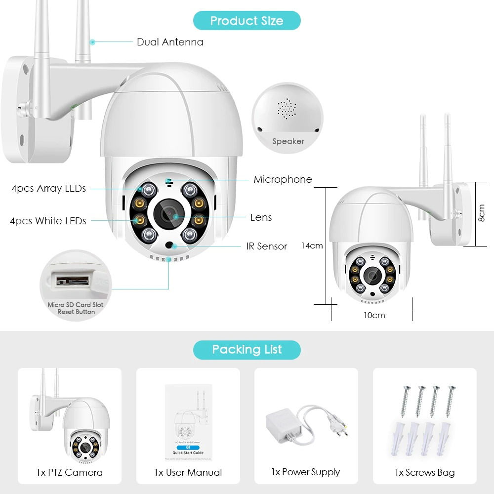 5 Megapixel IP PTZ WiFi камера видеонаблюдения  фото 2