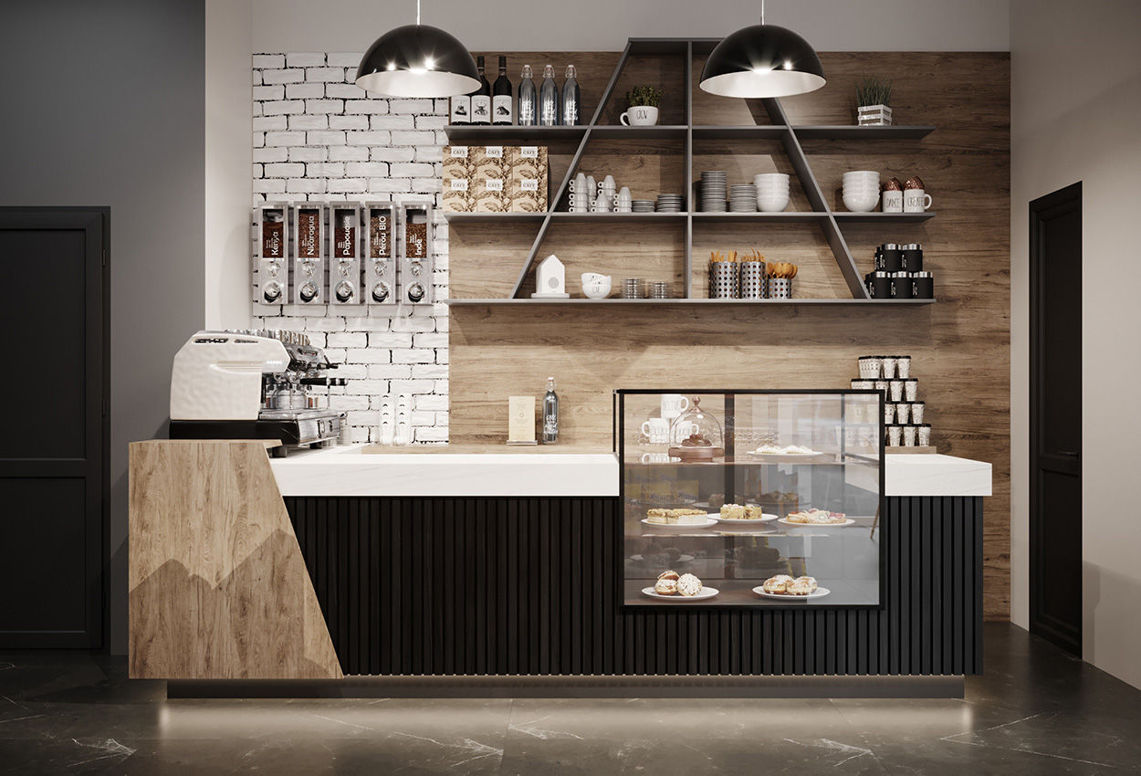 Design interior - Cafenea / stil modern/ Parter/ 72m2/ proiecte/ construcții/ renovări / 3D фото 2