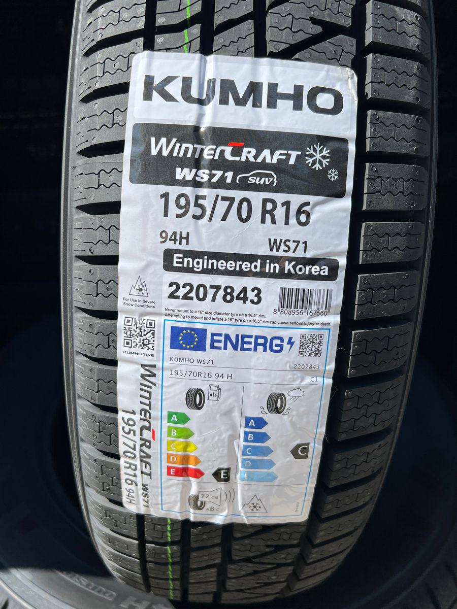 195/70 R16 Kumho Wintercraft WS71/ Доставка, livrare toata Moldova 2024 foto 1
