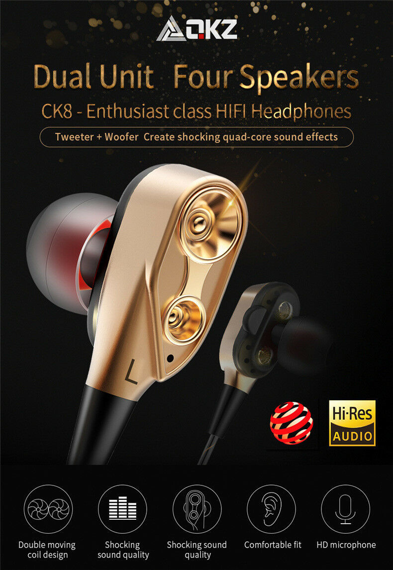 Двухдрайверные Hi-Res наушники с микрофоном QKZ CK8