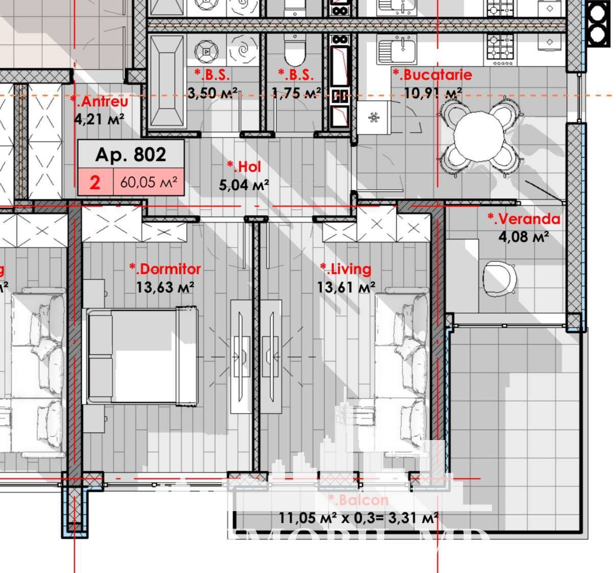 Apartament cu 2 camere, 63 m², Telecentru, Chișinău