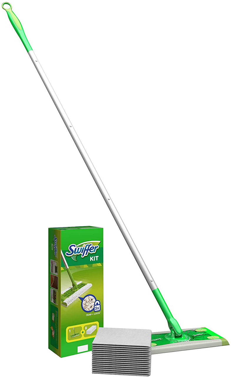 Swiffer Trap & Lock 1 Mop trusa de baza cu mop uscat/umed, 8 Rezerve lavete  uscate + 3 umede