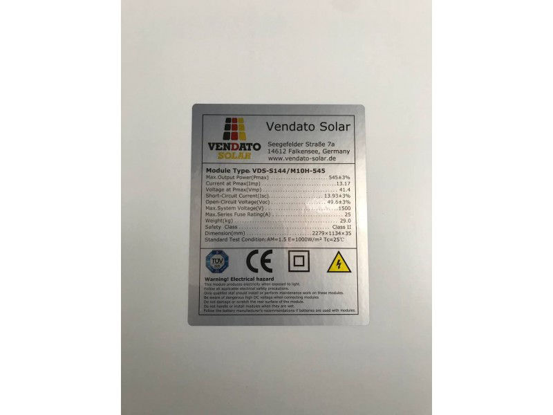 Монокристаллическая солнечная панель VDS-S144/M10H 545W foto 1