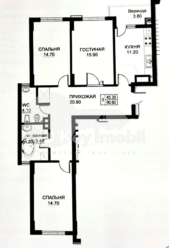 Apartament cu 3 camere, 91 m², Buiucani, Chișinău foto 2