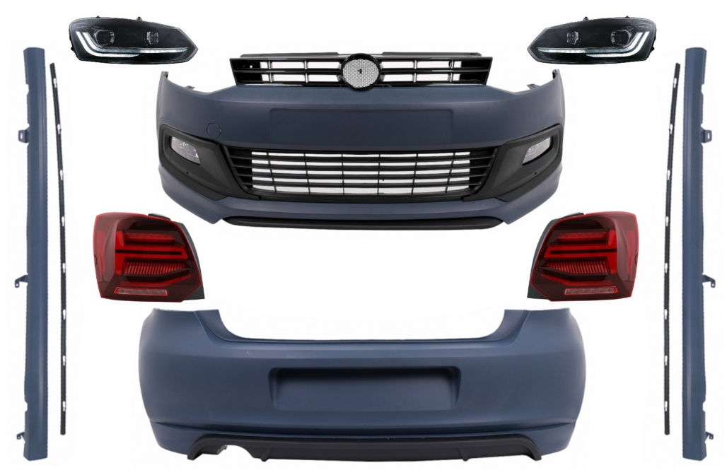 Pachet Exterior cu Faruri si Stopuri compatibil cu VW Polo 6R 6C (2009-2017) R-Line Design обвес foto 0