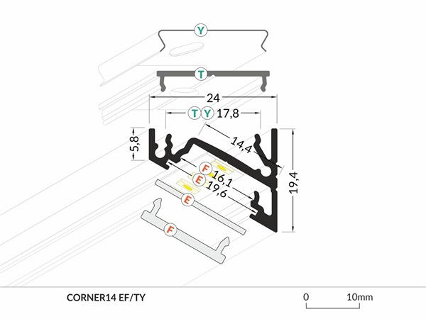 Profil din aluminiu de colt corner 14 pentru banda led - anodizat 2 metri - set complet descriere pr foto 12