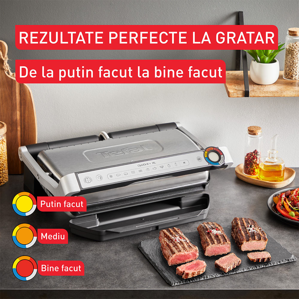 Gratar electric Tefal OptiGrill+ XL GC728D10, 2000W, 9 programe automate, argintiu-negru foto 3