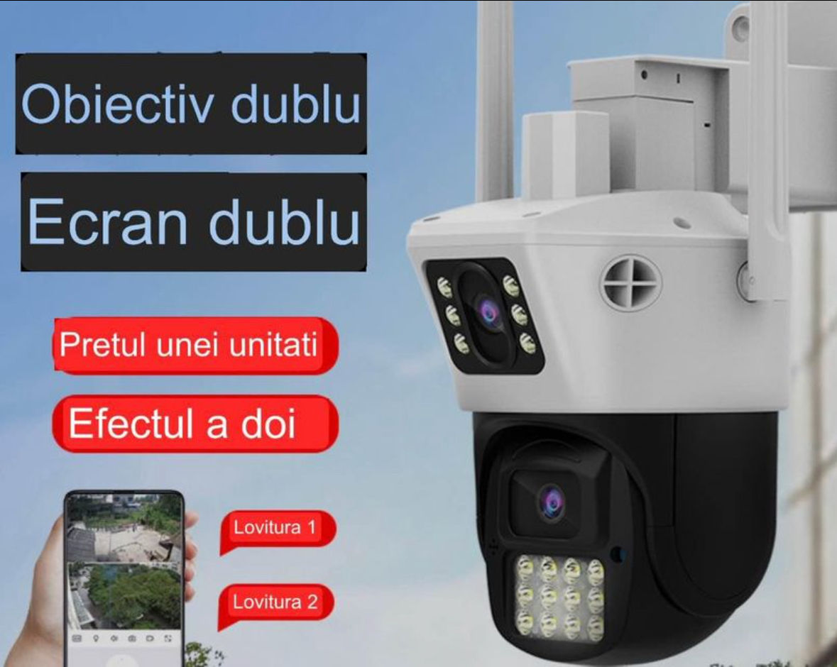 Camera de supraveghere cu două obiective și imagine colora 24/24, rotație 360/90 foto 2