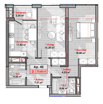 Apartament cu 2 camere, 70 m², Râșcani, Chișinău foto 2