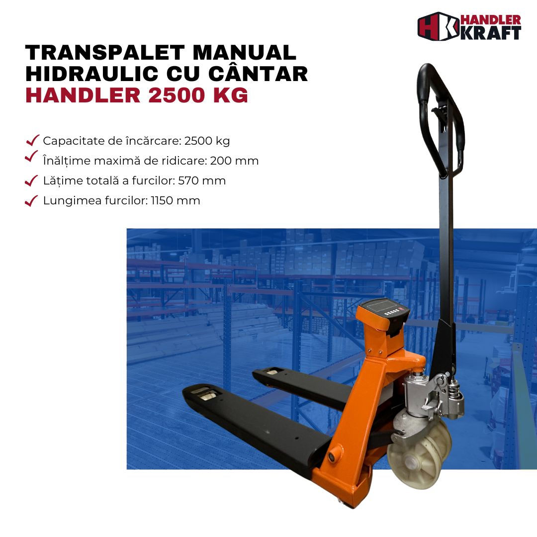 Transpalet manual hidraulic cu cântar Handler 2500 kg /Ручная гидравлическая тележка с весами foto 3