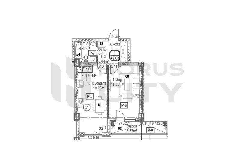Apartament cu 1 cameră, 49 m², Centru, Chișinău