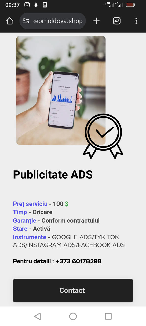 Servicii de publicitate online ADS/ Publicitate Instagram, Facebook, YouTube, Google . foto 1