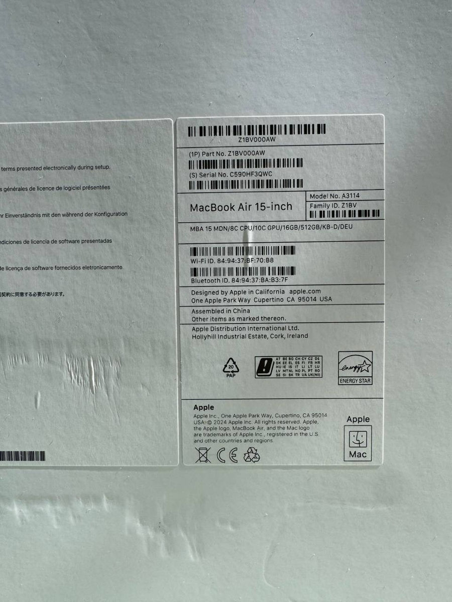 Apple MacBook Air 15 M3 16/512GB New (2024 Late) 1599€ in Stock