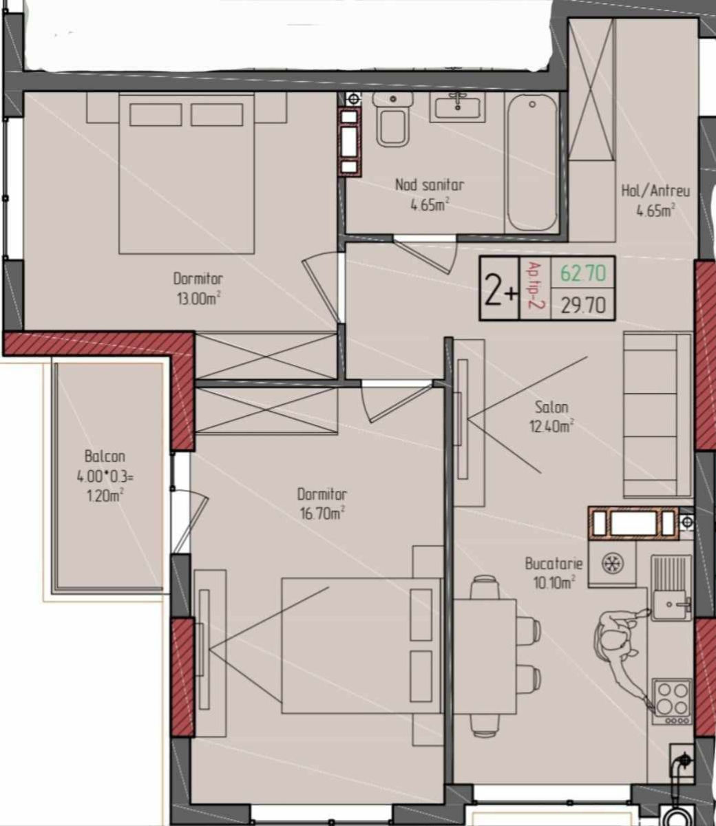 Apartament cu 2 camere, 63 m², Centru, Criuleni foto 1