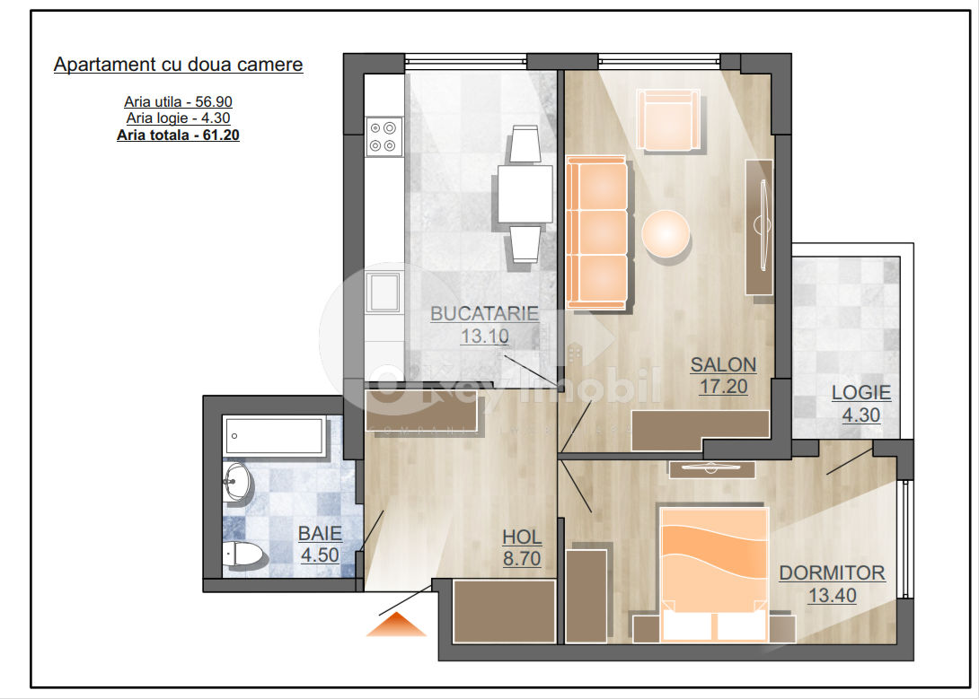 Apartament cu 2 camere, 61 m², Centru, Ungheni foto 2