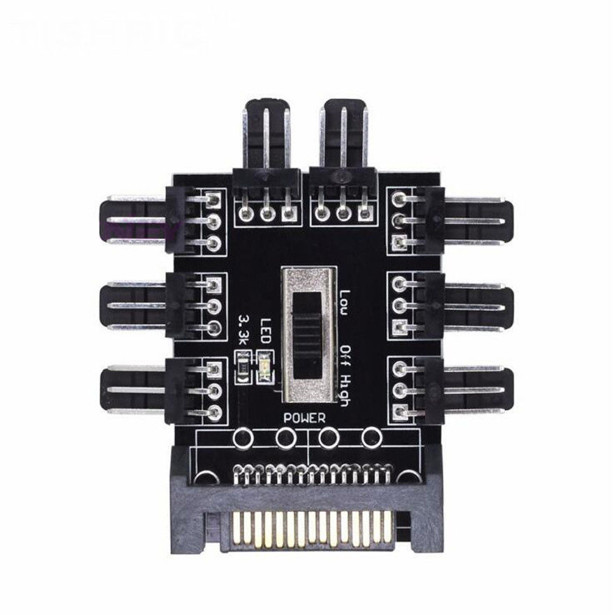 ID-177 - Splitter Cooler PWM Cooling Fan Hub PC Computer SATA 1 to 8 3PIN 12V Socket PCB Adapter foto 4