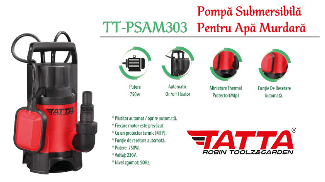 Pompa submersibila pentru apa murdara Tatta TT-PSAM303, 750W, Protector mtp foto 2