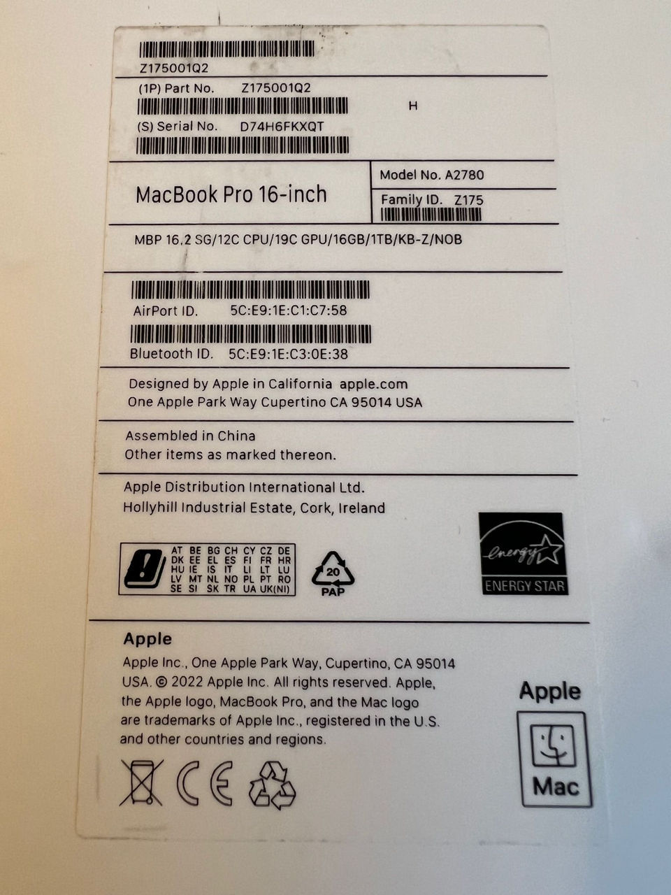Apple MacBook Pro 16 model A2780 /М2 Pro/16GB/1000GB/ цвет Grey 2023