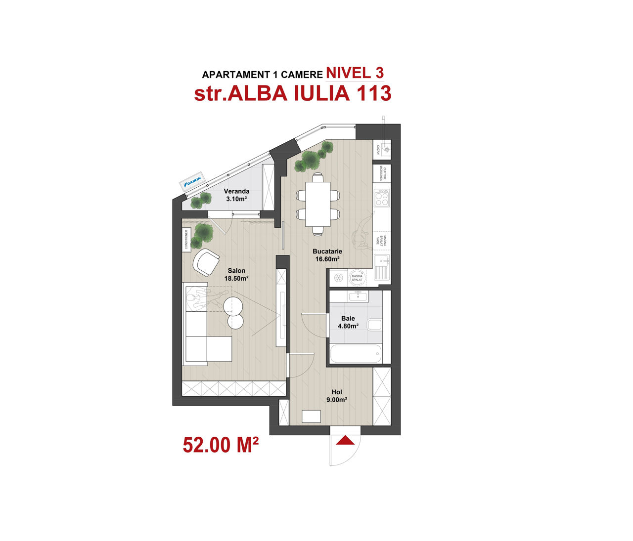 Apartament cu 1 cameră, 52 m², Buiucani, Chișinău