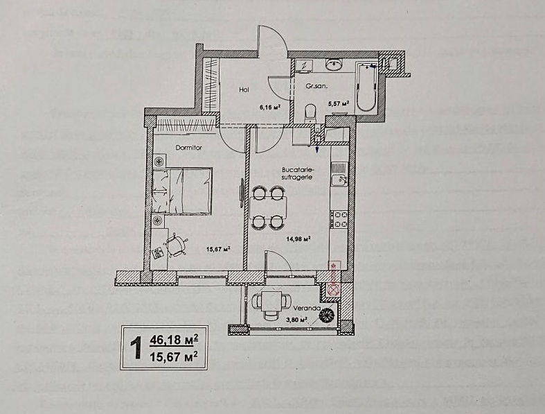 Apartament cu 1 cameră, 46 m², Botanica, Chișinău foto 2