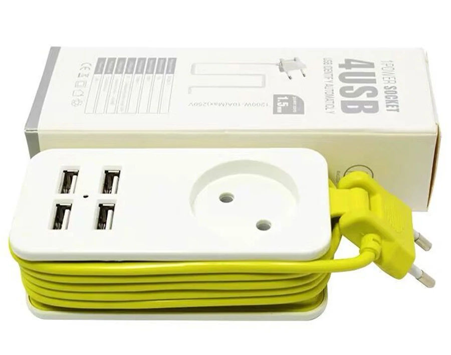 Prelungitor portabil - o singură priză UE cu patru porturi USB 1200 W, cu cablu de 1,5 m, pe podea, foto 17