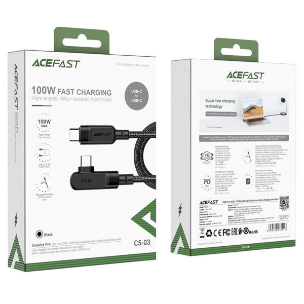 Acefast C5-03 Cablu De Date De Încărcare Din Aliaj De Aluminiu În Unghi Drept De 100w Usb-c La Usb-c foto 6