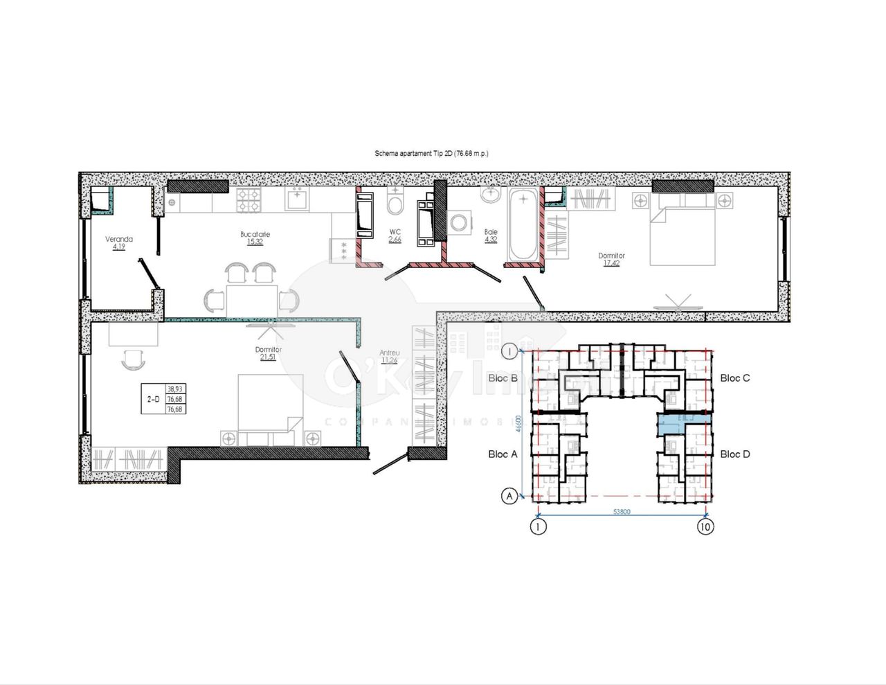 Apartament cu 2 camere, 79 m², Centru, Strășeni foto 2