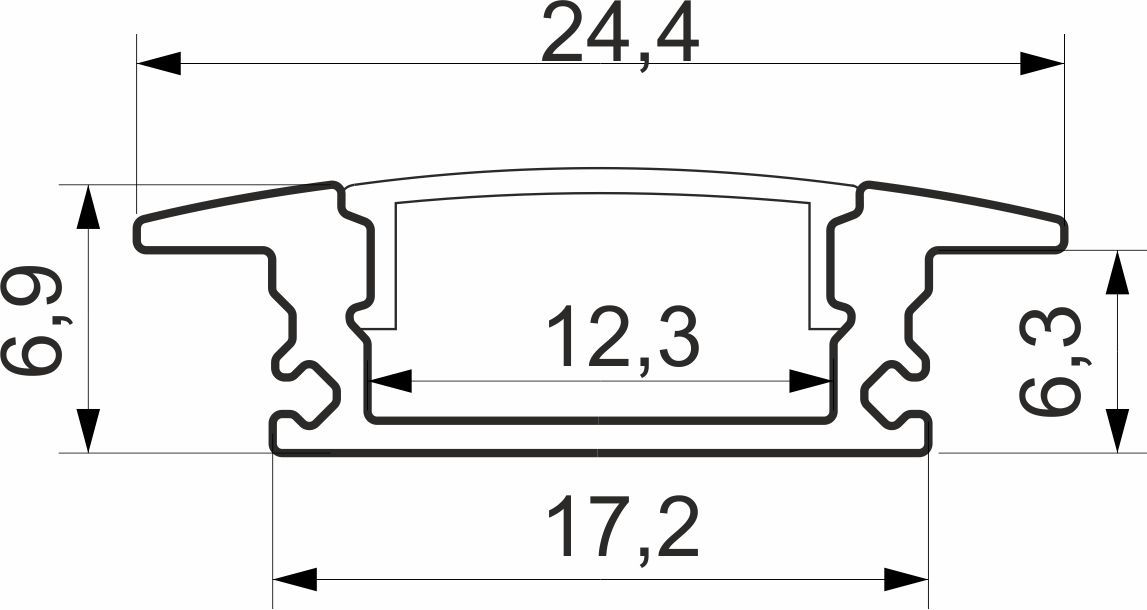 Profil aluminiu negru anodizat (încorporat) cu ecran alb, culoare negru, lungime 3m Profil încastrat foto 2