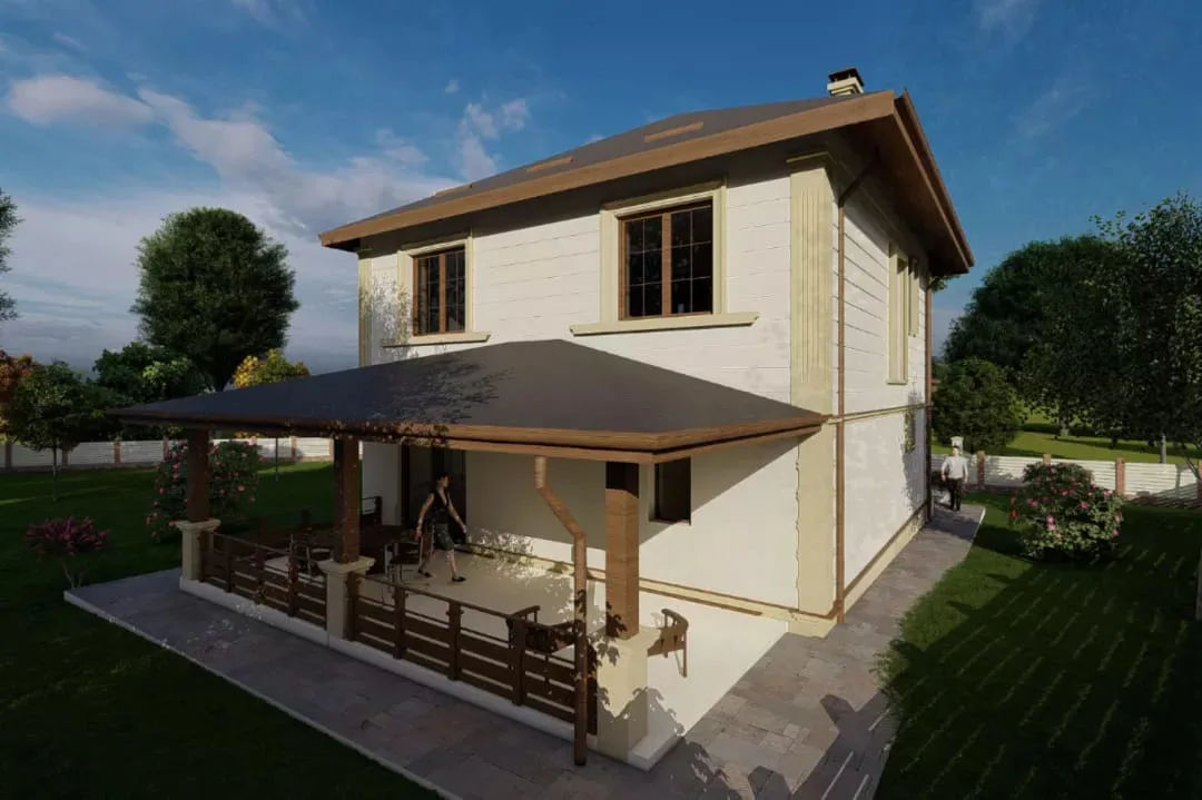 Casă de locuit individuală cu 2 niveluri / P+E / stil neoclasic / 140.45m2 / proiecte / 3D /arhitect foto 2