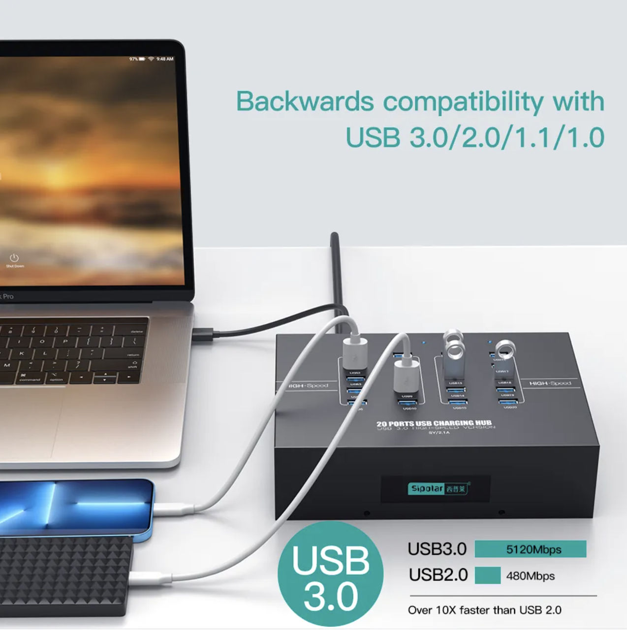 Sipolar a223 Hub 5Gbps 20 Ports USB3.0 foto 5