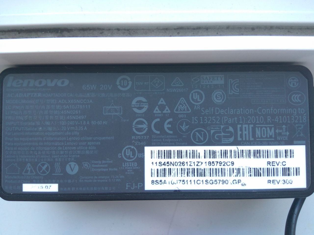Зарядка для ноутбука Lenovo 20V 3.25A 65W