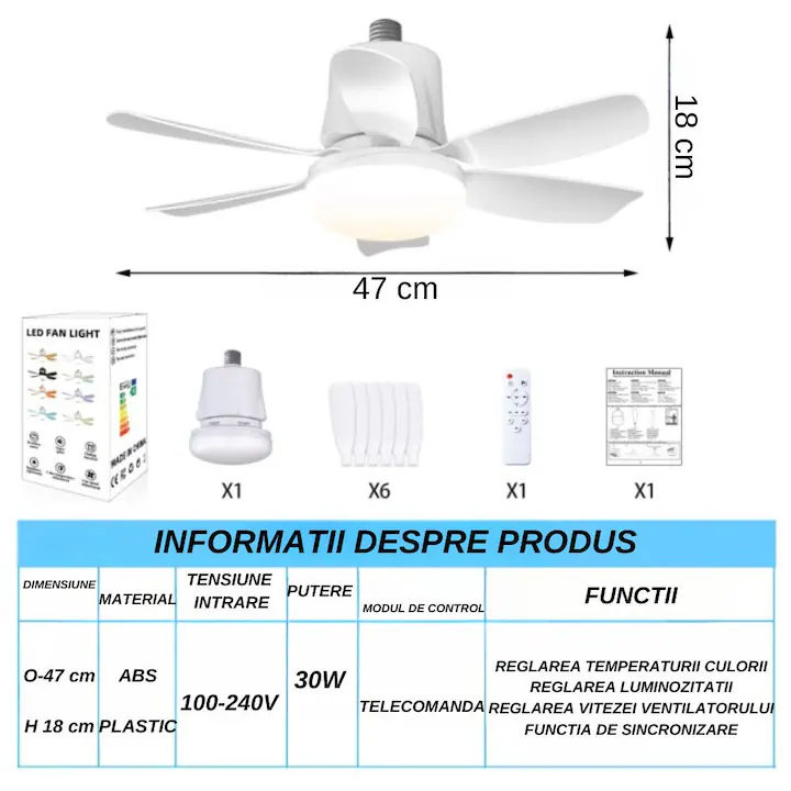 Ventilator de tavan si lumina LED 2 in 1 cu telecomanda foto 3