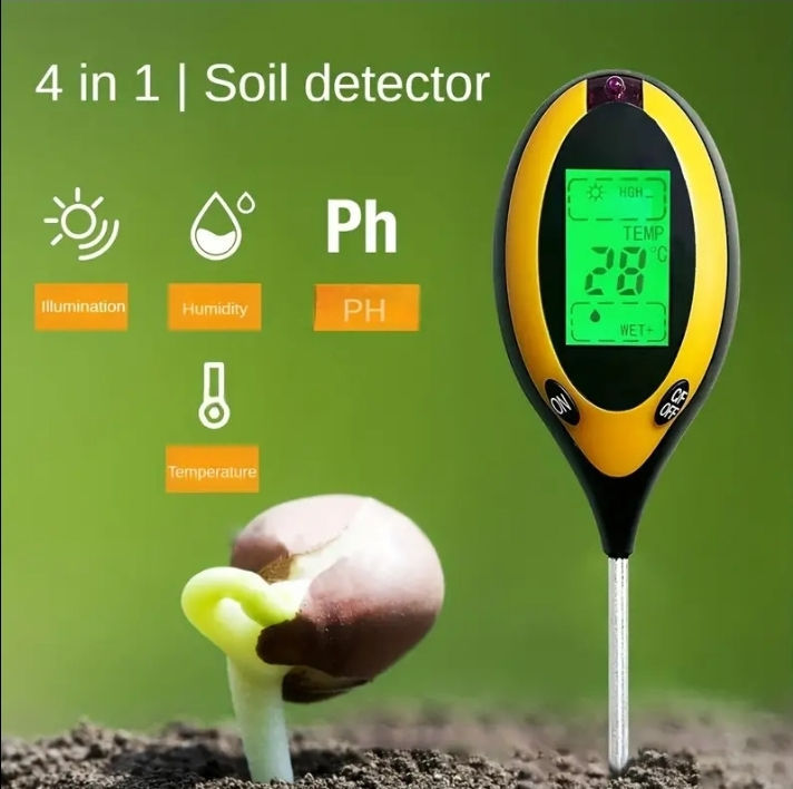 Ph tester pentru pământ, 4 în 1 umeditate, temperatura si intensitatea luminii foto 2