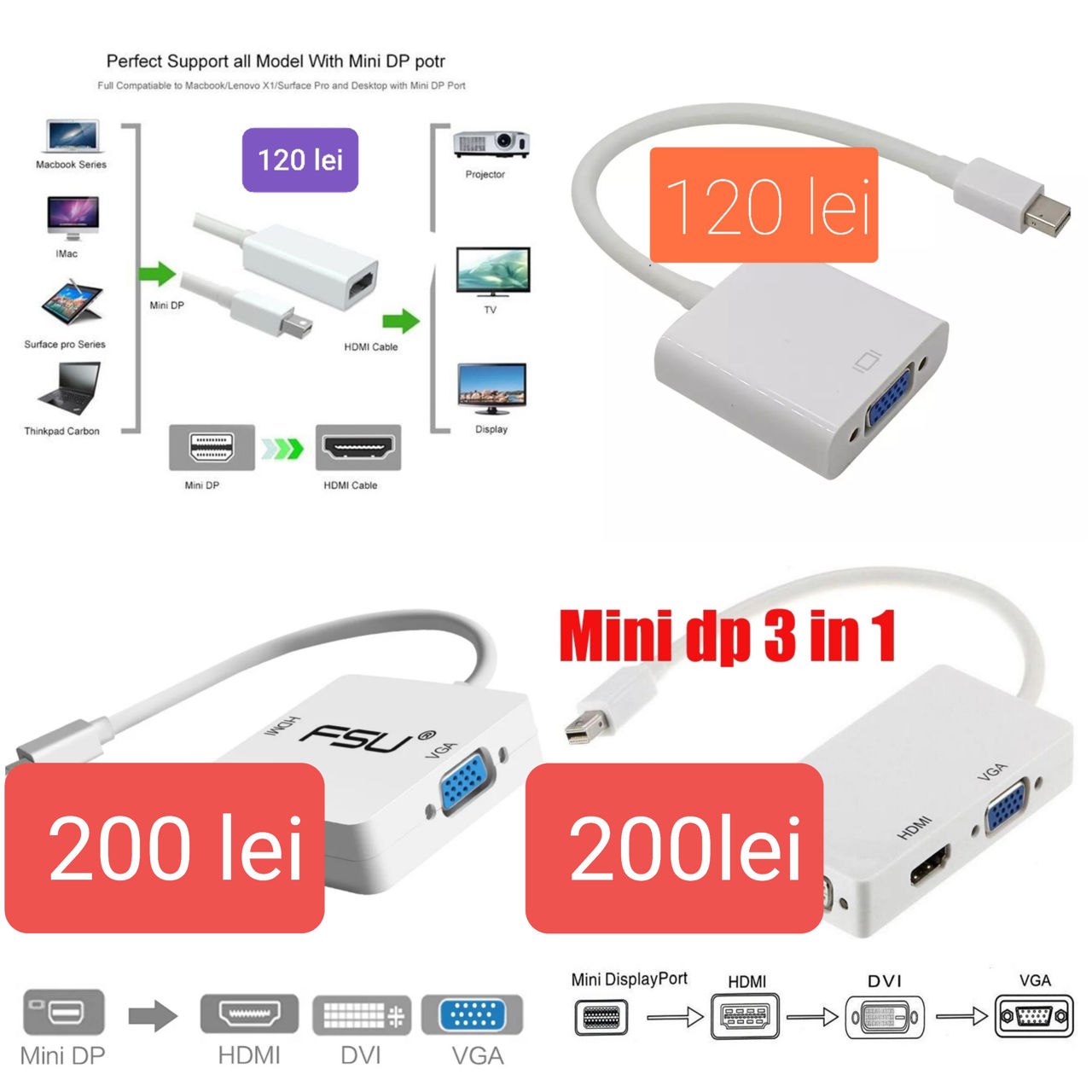 Адаптеры HDMI-DP-DVI-D - VGA-usb Type C-RCA -Mini DP-PS2/WII foto 15