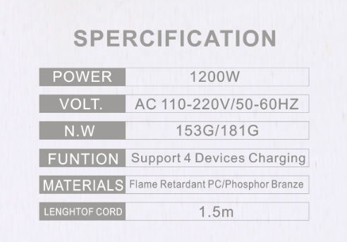 Prelungitor portabil - o singură priză UE cu patru porturi USB 1200 W, cu cablu de 1,5 m, pe podea, foto 4