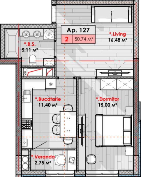 Apartament cu 1 cameră, 51 m², Râșcani, Chișinău foto 2