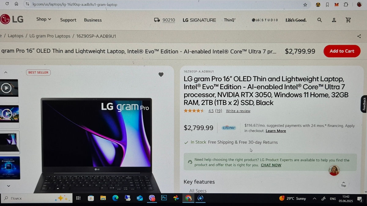 LG Gram 16 Oled (Ultra 7 155H AI/32Gb DDR5/NVMe SSD 2Tb/Intel Arc) Гарантия! фото 3